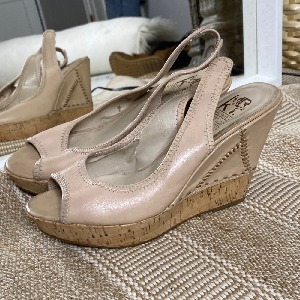MRKT Blush Thick Stitch Wedge Sandals Size 6